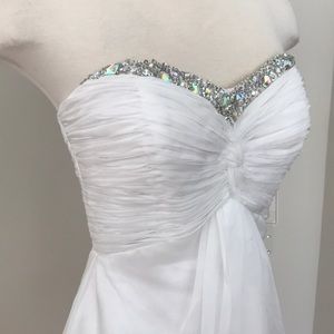 Val Stefani White Babydoll Strapless Gown